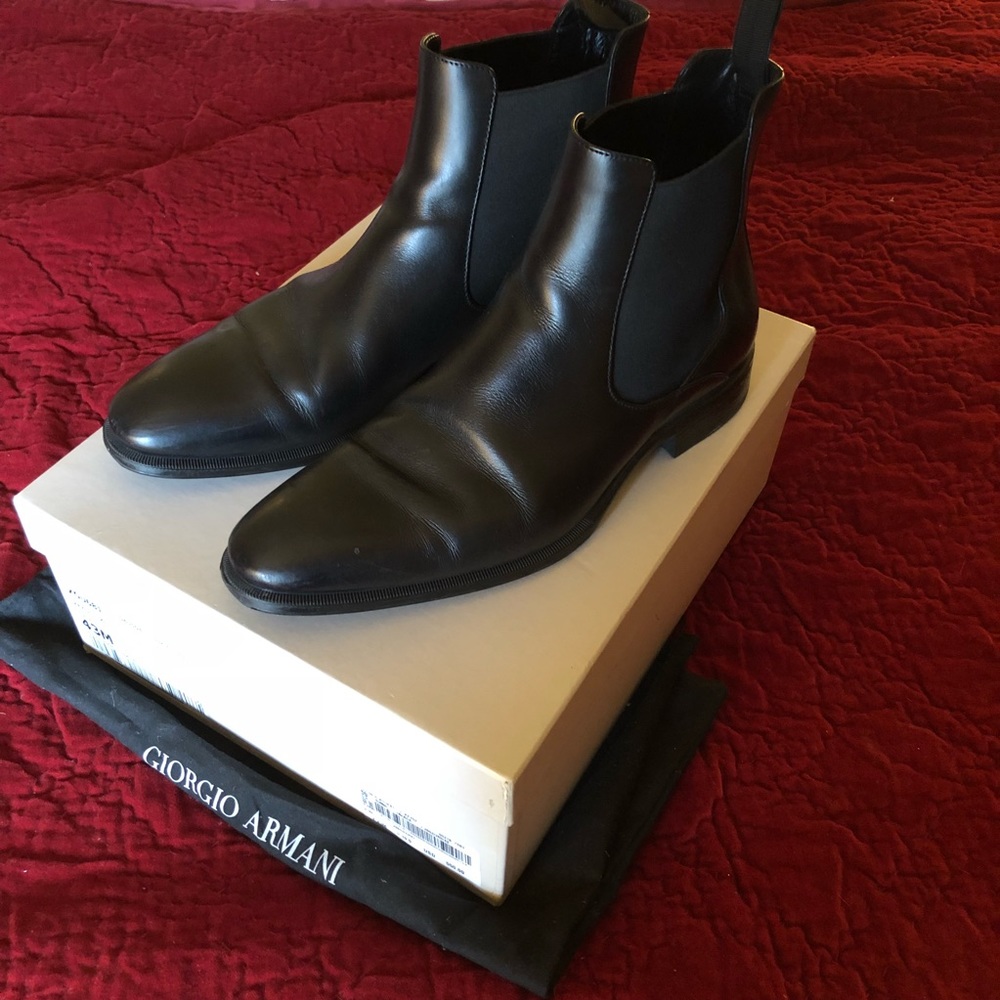 Men’s black leather Giorgio Armani boots sz 10.5